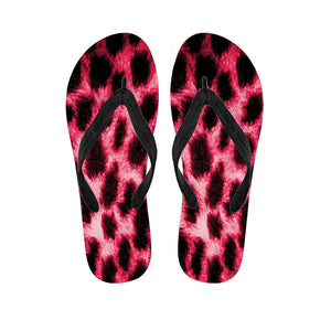 Hot Pink And Black Cheetah Print Flip Flops