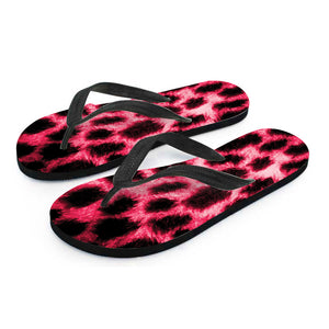 Hot Pink And Black Cheetah Print Flip Flops