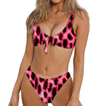 Hot Pink And Black Cheetah Print Front Bow Tie Bikini