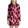 Hot Pink And Black Cheetah Print Pullover Hoodie Dress