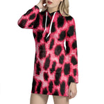 Hot Pink And Black Cheetah Print Hoodie Dress