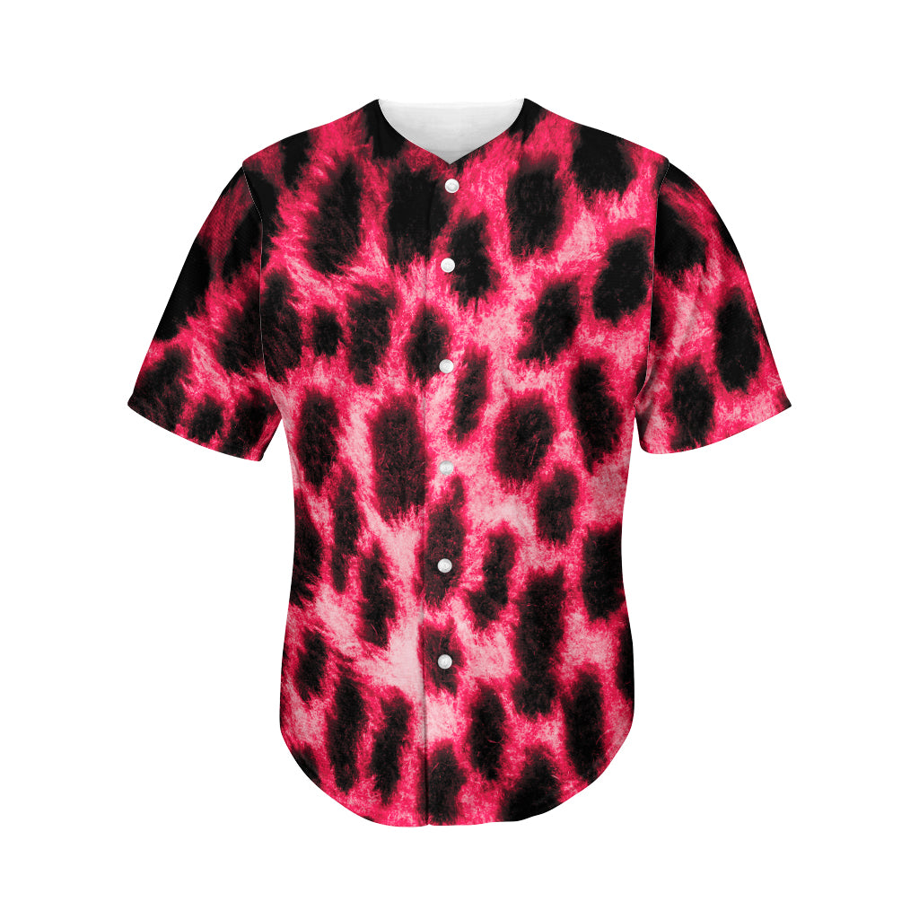 Hot Pink And Black Cheetah Print Men's Baseball Jersey