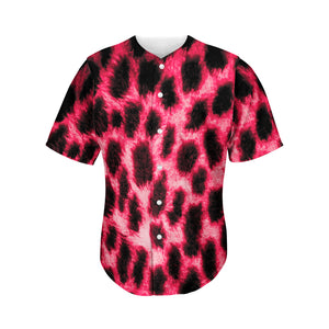 Hot Pink And Black Cheetah Print Men's Baseball Jersey