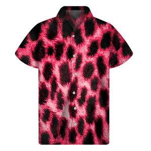 Hot Pink And Black Cheetah Print Men's Short Sleeve Shirt