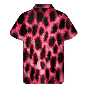 Hot Pink And Black Cheetah Print Men's Short Sleeve Shirt