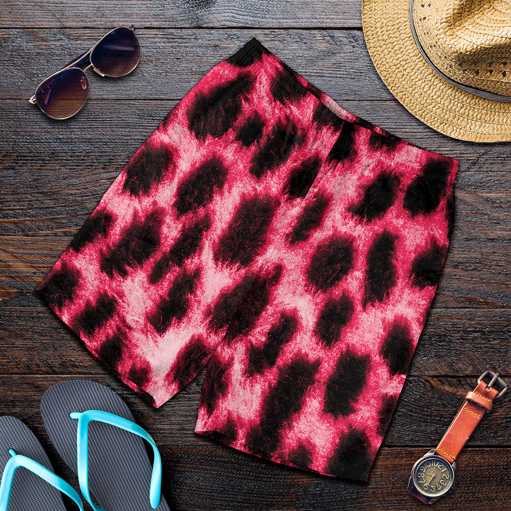 Hot Pink And Black Cheetah Print Men's Shorts