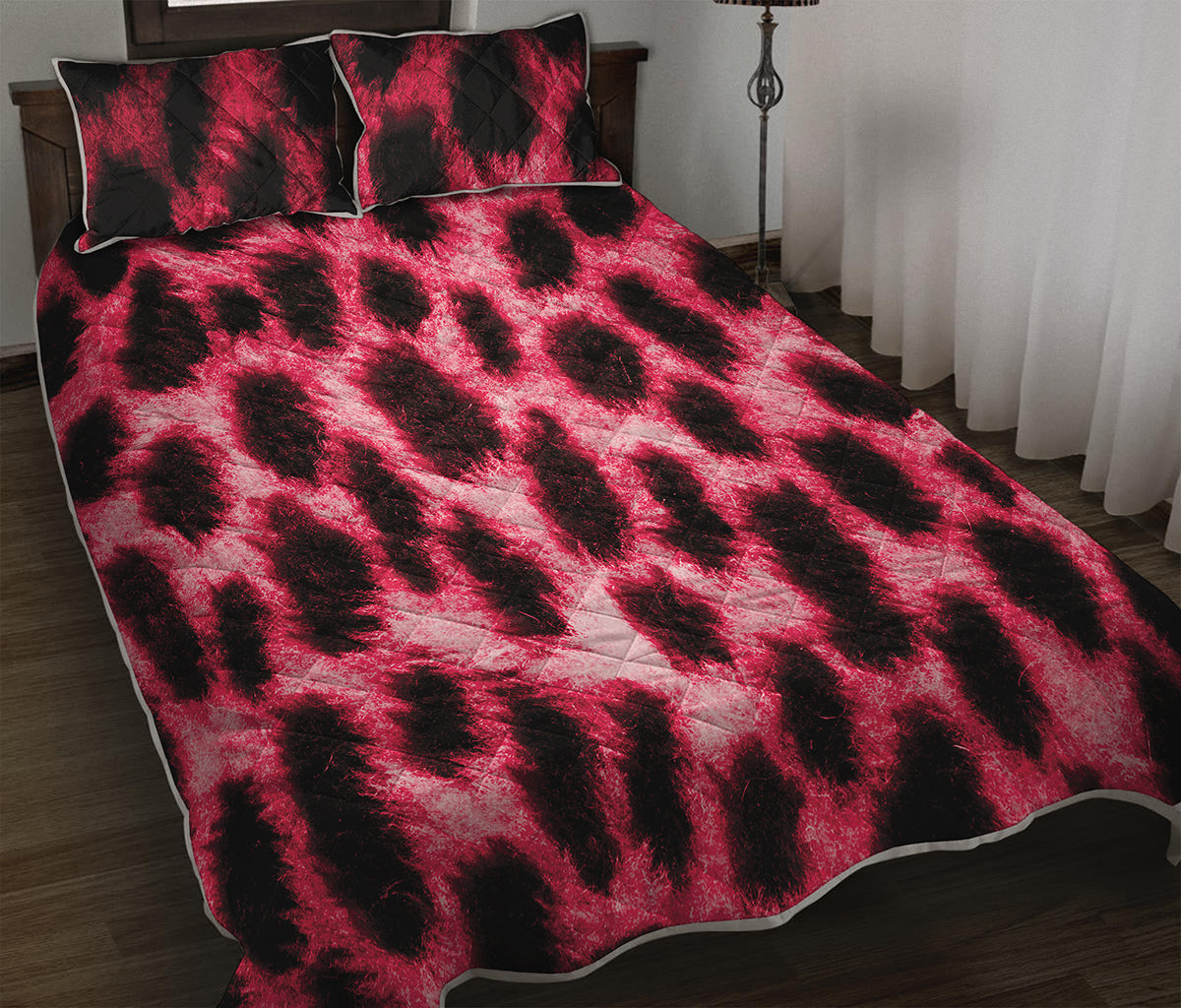 Hot Pink And Black Cheetah Print Quilt Bed Set