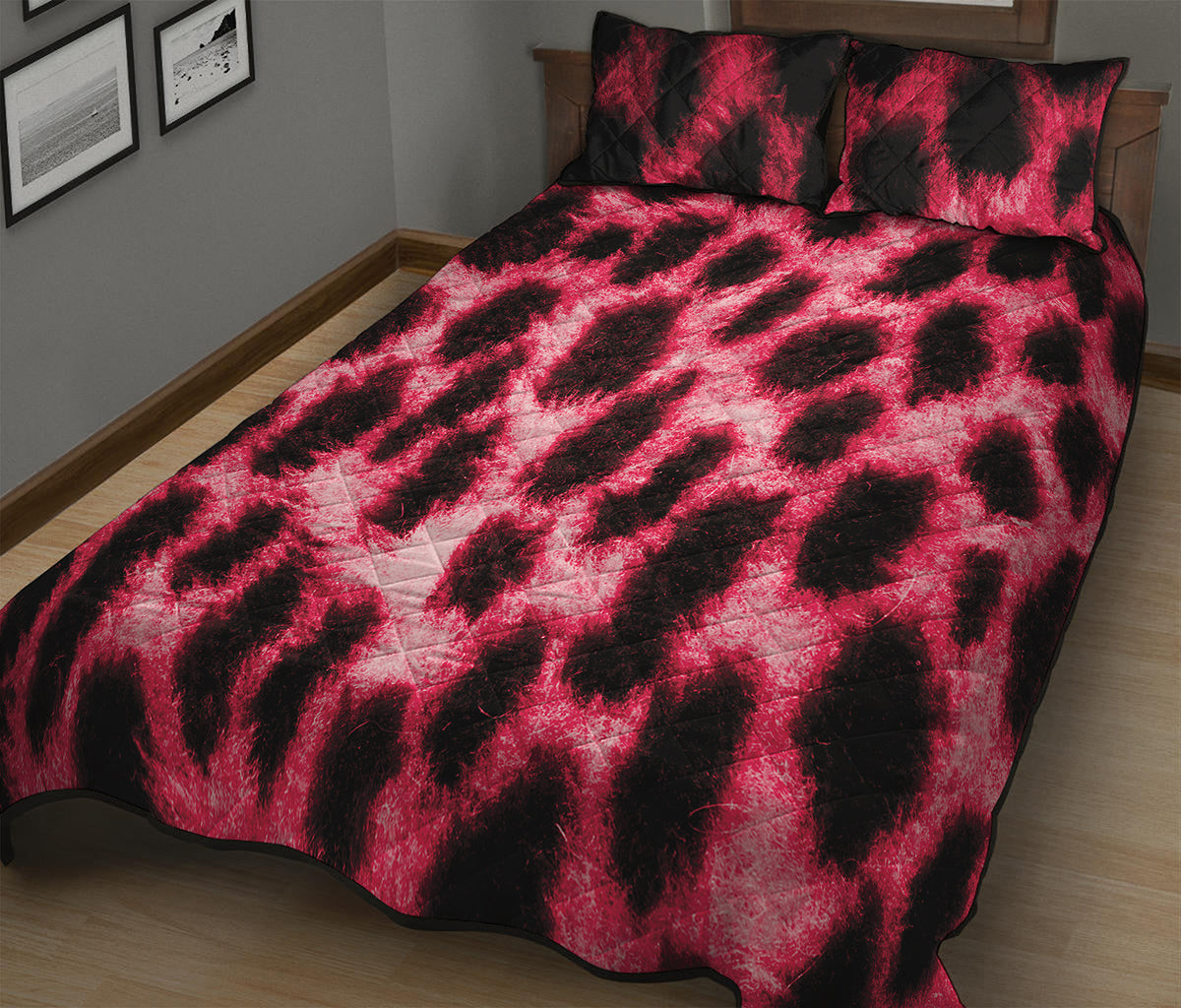 Hot Pink And Black Cheetah Print Quilt Bed Set