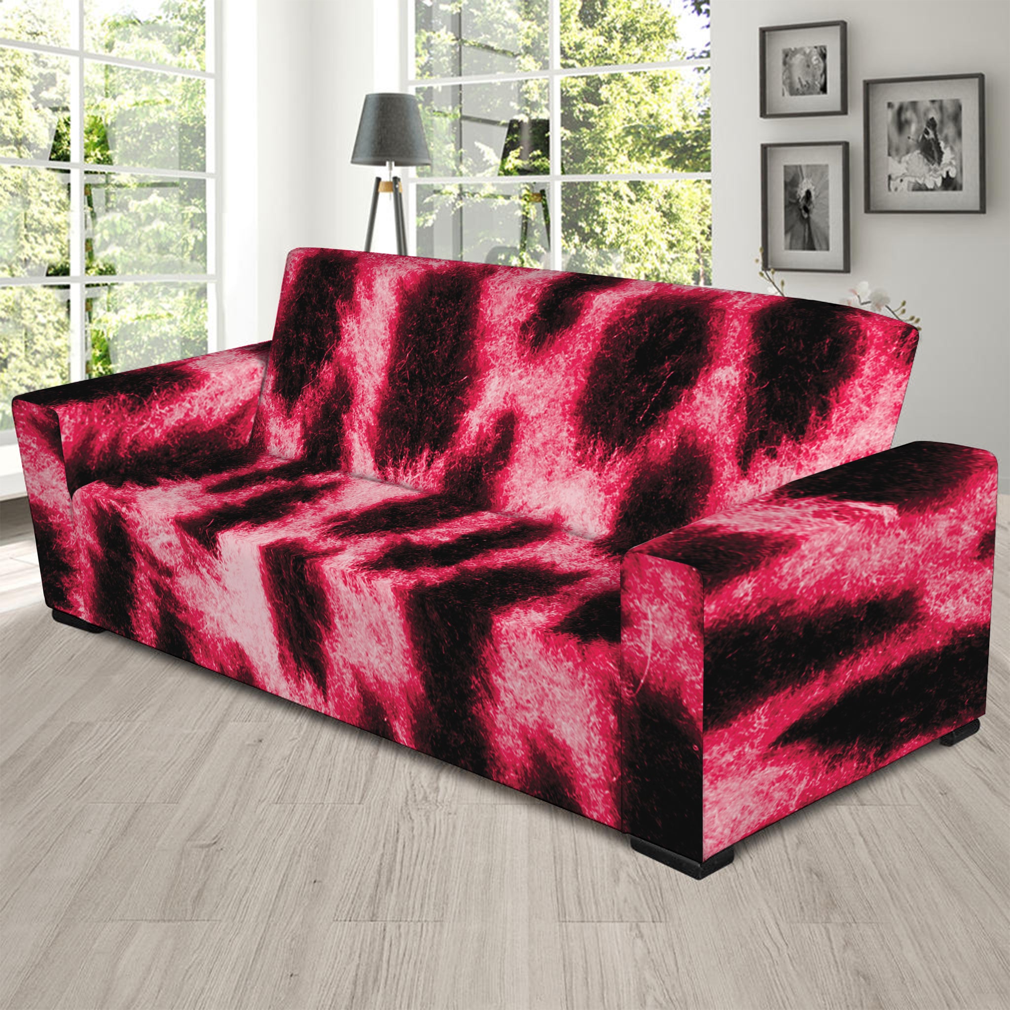 Hot Pink And Black Cheetah Print Sofa Slipcover