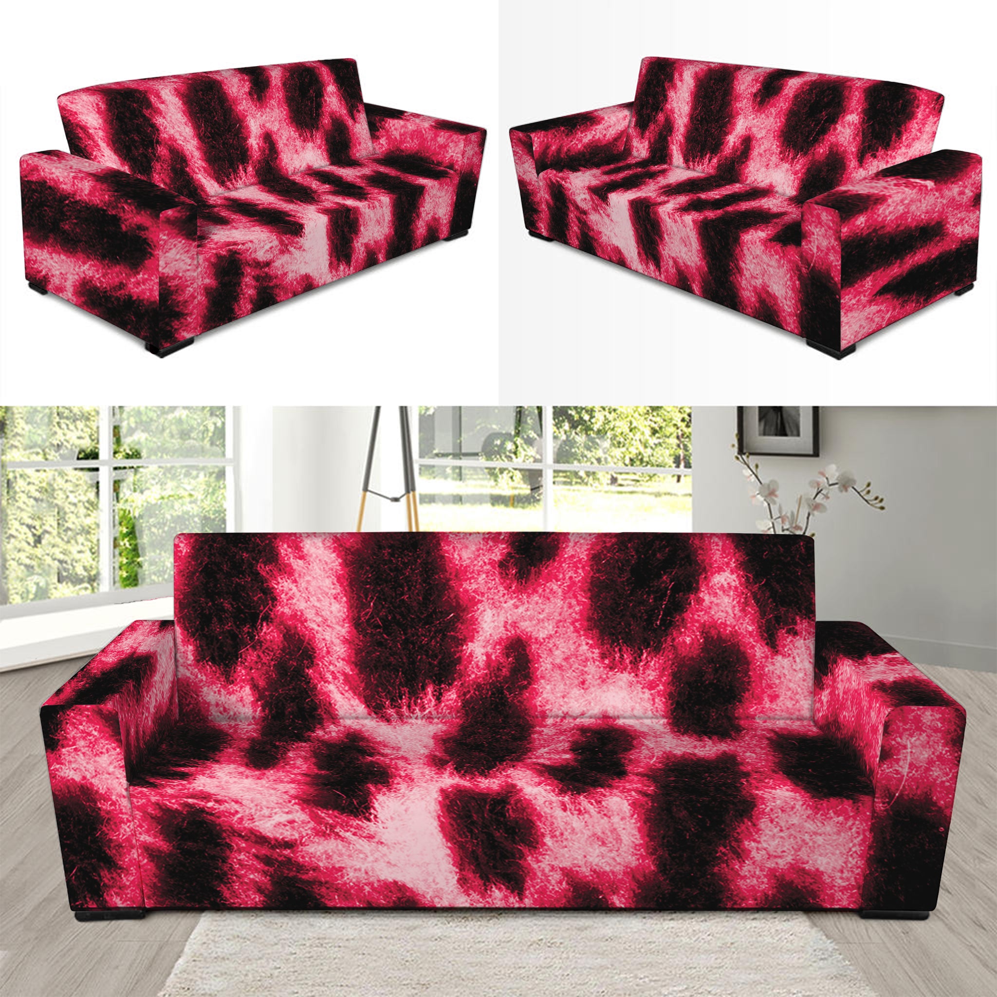 Hot Pink And Black Cheetah Print Sofa Slipcover