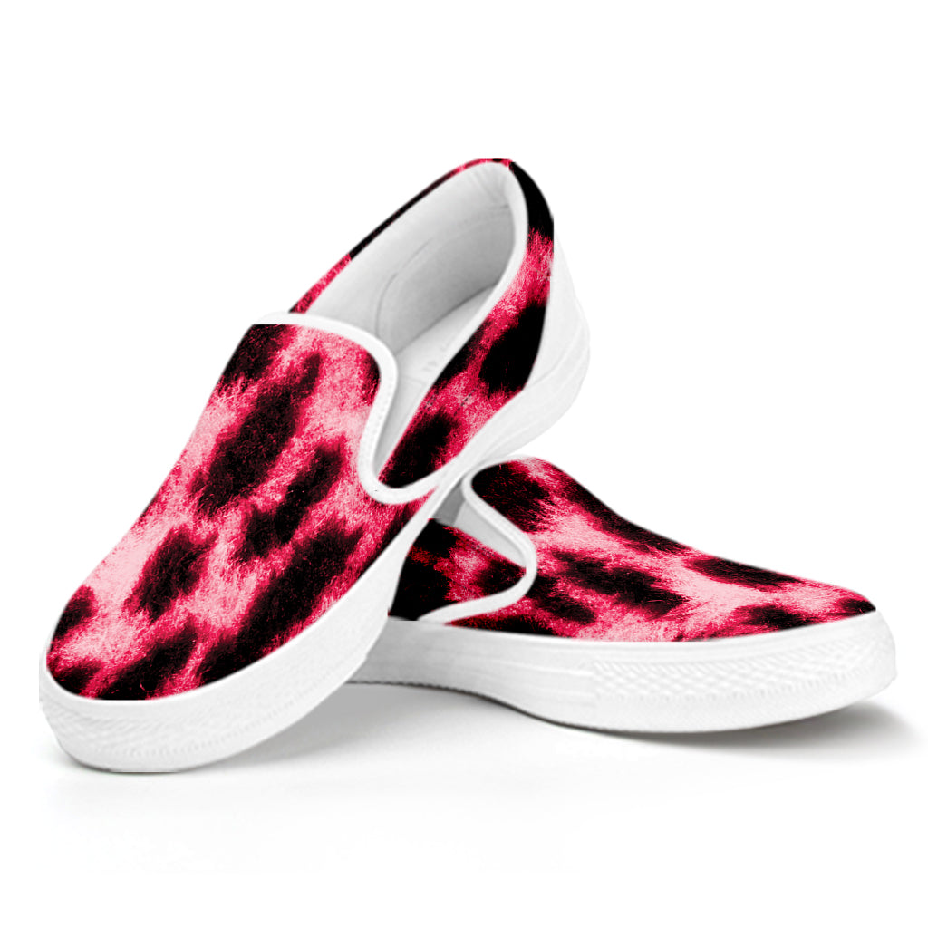 Hot Pink And Black Cheetah Print White Slip On Shoes