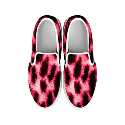 Hot Pink And Black Cheetah Print White Slip On Shoes