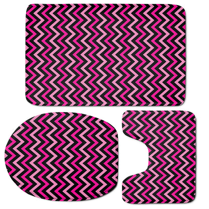 Hot Pink And Black Chevron Pattern Print 3 Piece Bath Mat Set
