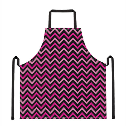 Hot Pink And Black Chevron Pattern Print Apron