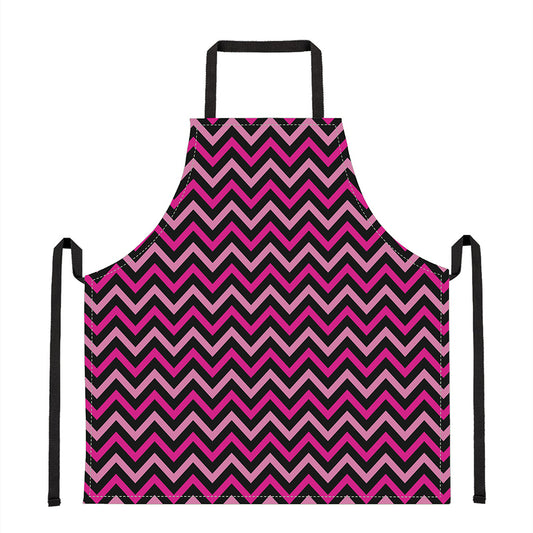 Hot Pink And Black Chevron Pattern Print Apron