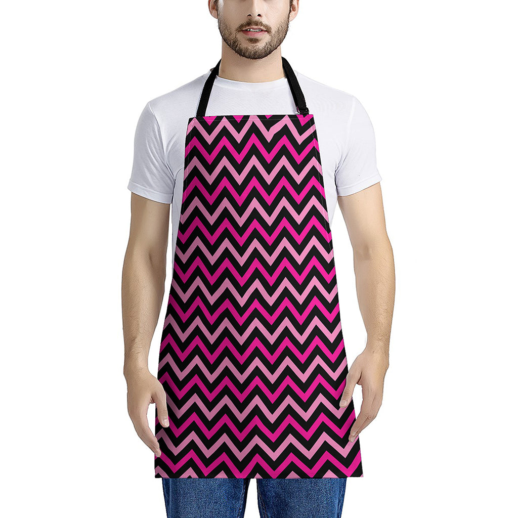 Hot Pink And Black Chevron Pattern Print Apron