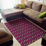 Hot Pink And Black Chevron Pattern Print Area Rug