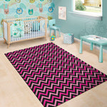 Hot Pink And Black Chevron Pattern Print Area Rug