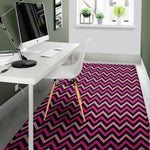 Hot Pink And Black Chevron Pattern Print Area Rug