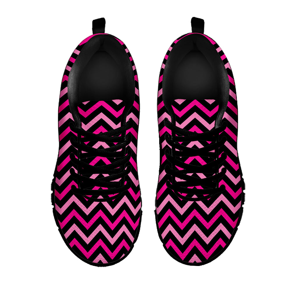 Hot Pink And Black Chevron Pattern Print Black Sneakers