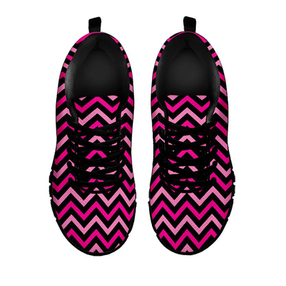 Hot Pink And Black Chevron Pattern Print Black Sneakers