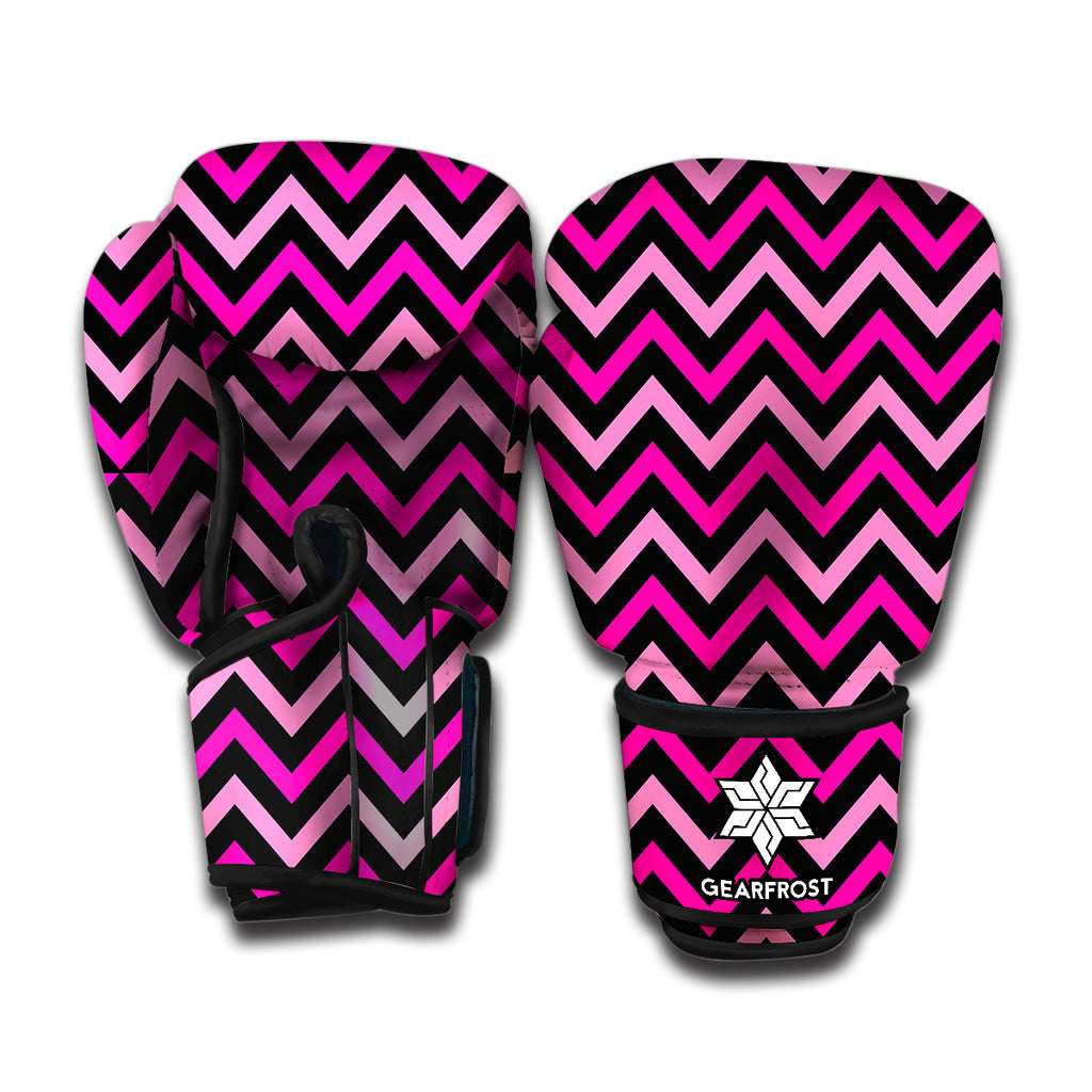 Hot Pink And Black Chevron Pattern Print Boxing Gloves