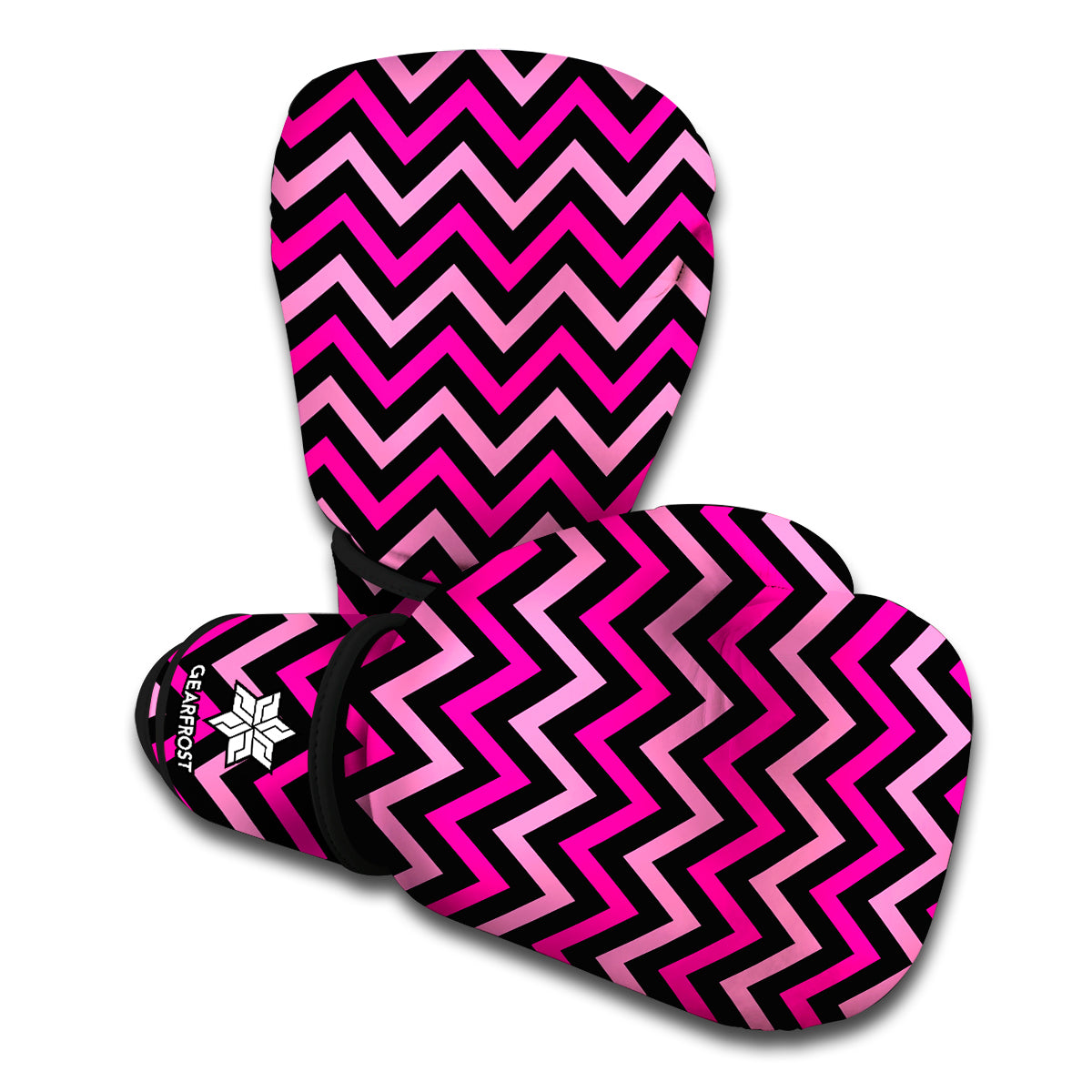 Hot Pink And Black Chevron Pattern Print Boxing Gloves