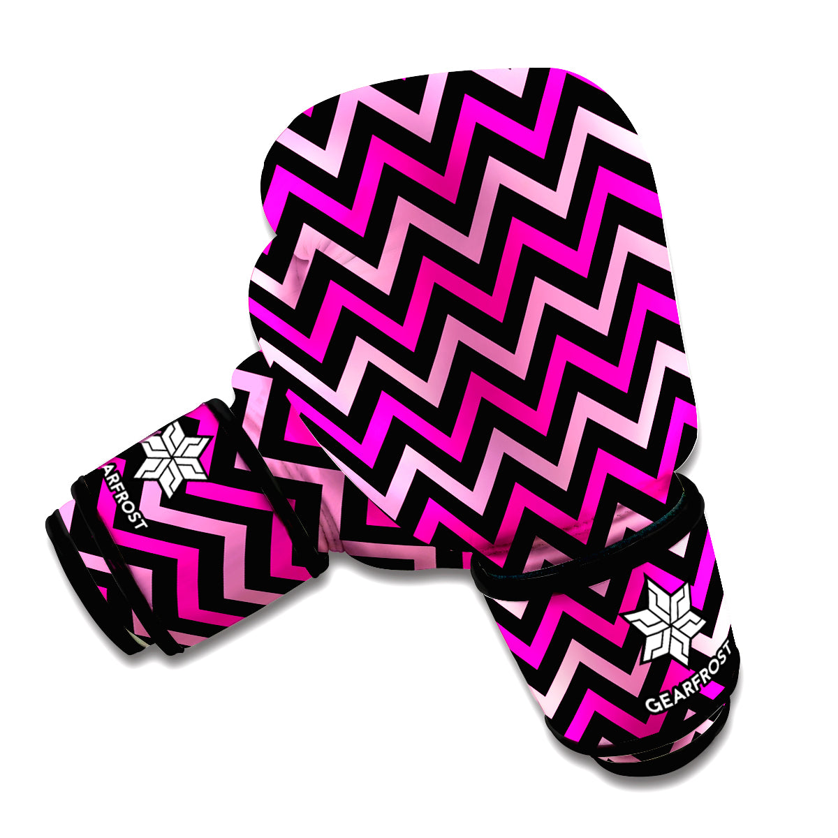 Hot Pink And Black Chevron Pattern Print Boxing Gloves