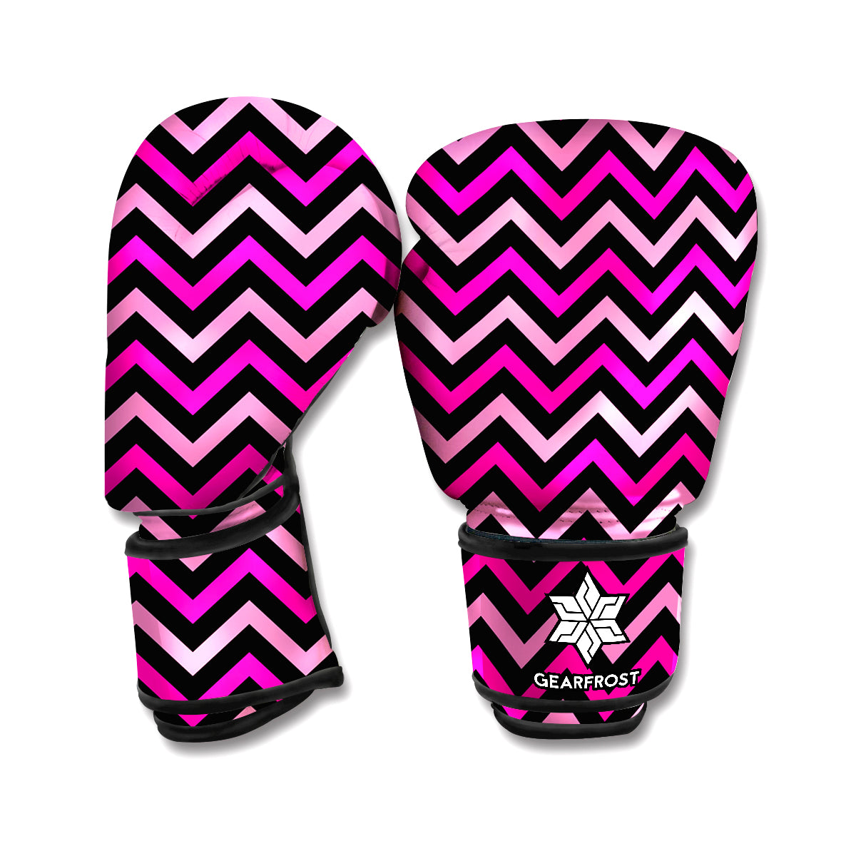 Hot Pink And Black Chevron Pattern Print Boxing Gloves
