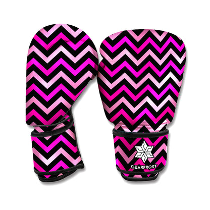 Hot Pink And Black Chevron Pattern Print Boxing Gloves