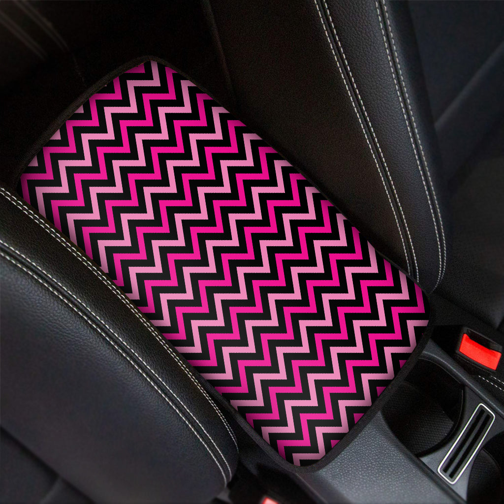 Hot Pink And Black Chevron Pattern Print Car Center Console Cover