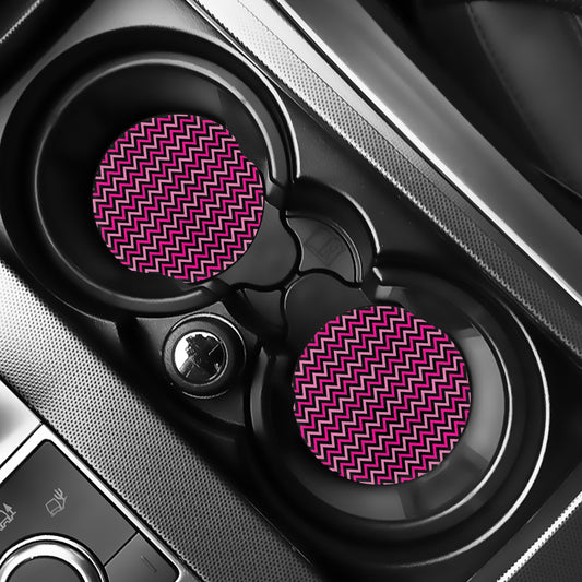 Hot Pink And Black Chevron Pattern Print Car Coasters