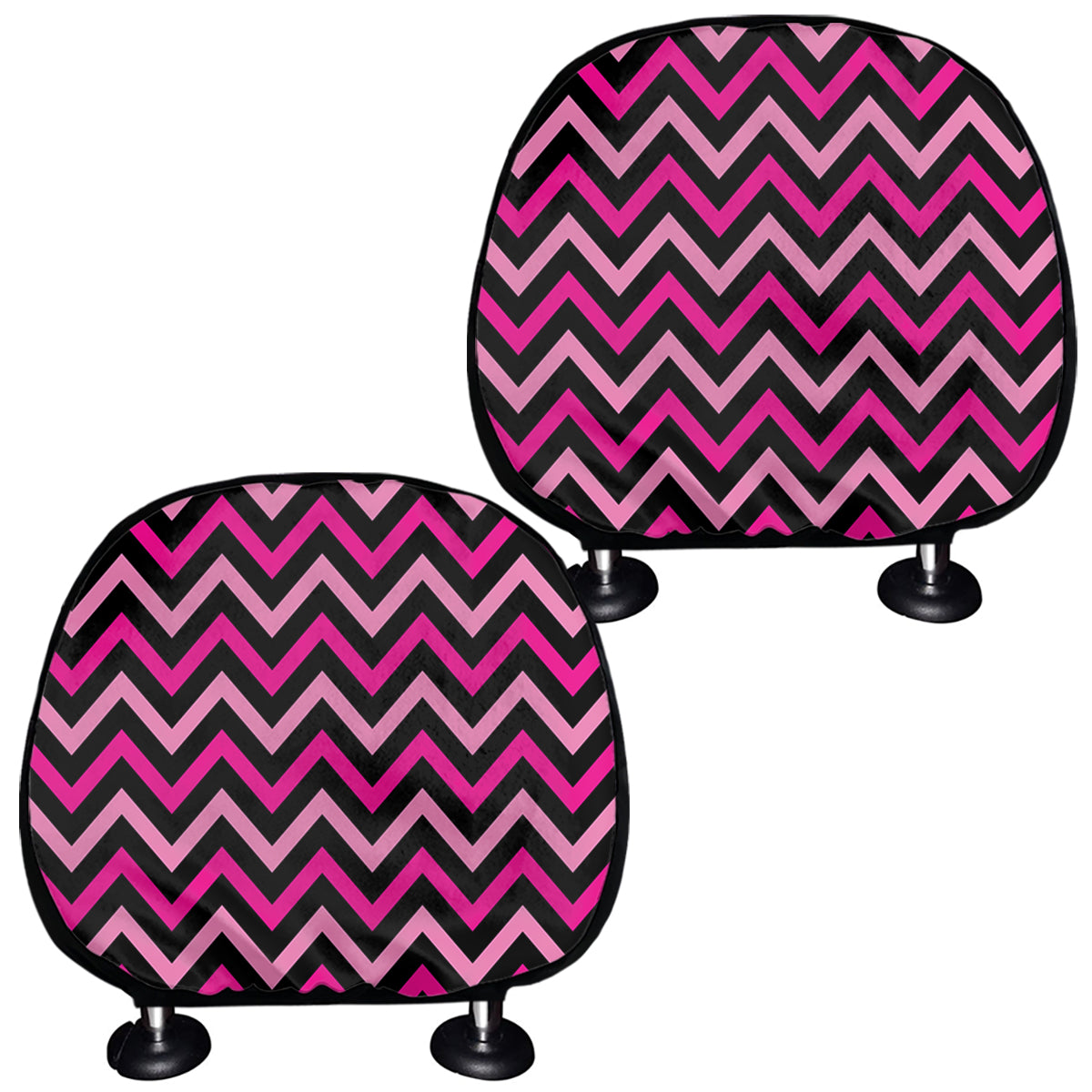 Hot Pink And Black Chevron Pattern Print Car Headrest Covers