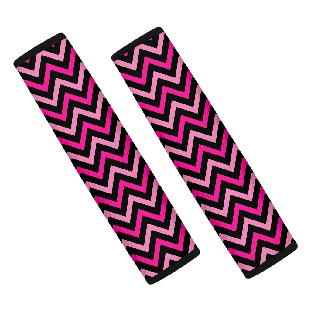 Hot Pink And Black Chevron Pattern Print Car Seat Belt Covers