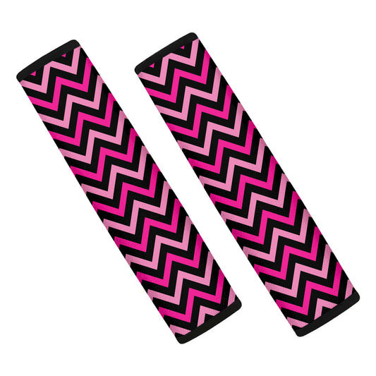 Hot Pink And Black Chevron Pattern Print Car Seat Belt Covers