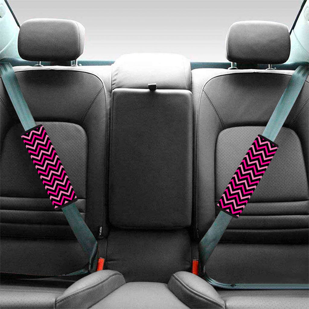 Hot Pink And Black Chevron Pattern Print Car Seat Belt Covers