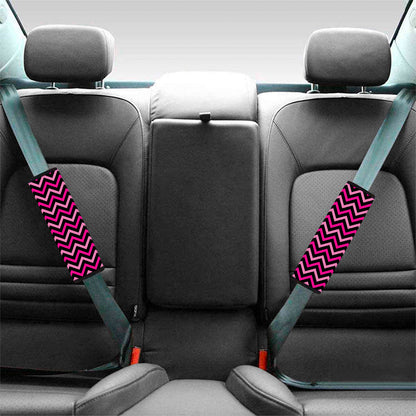 Hot Pink And Black Chevron Pattern Print Car Seat Belt Covers