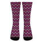 Hot Pink And Black Chevron Pattern Print Crew Socks