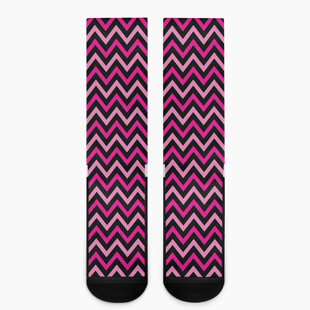 Hot Pink And Black Chevron Pattern Print Crew Socks
