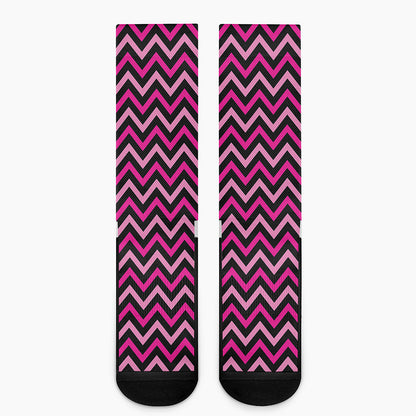 Hot Pink And Black Chevron Pattern Print Crew Socks