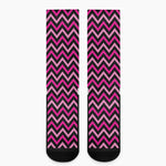 Hot Pink And Black Chevron Pattern Print Crew Socks