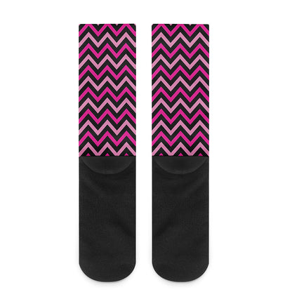 Hot Pink And Black Chevron Pattern Print Crew Socks