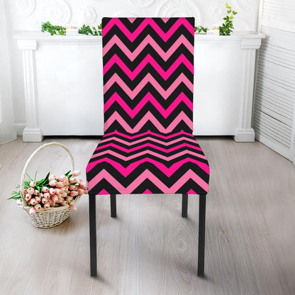 Hot Pink And Black Chevron Pattern Print Dining Chair Slipcover