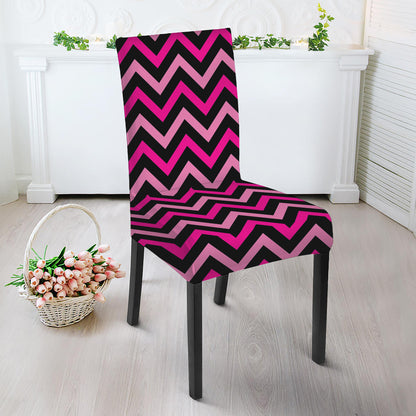 Hot Pink And Black Chevron Pattern Print Dining Chair Slipcover