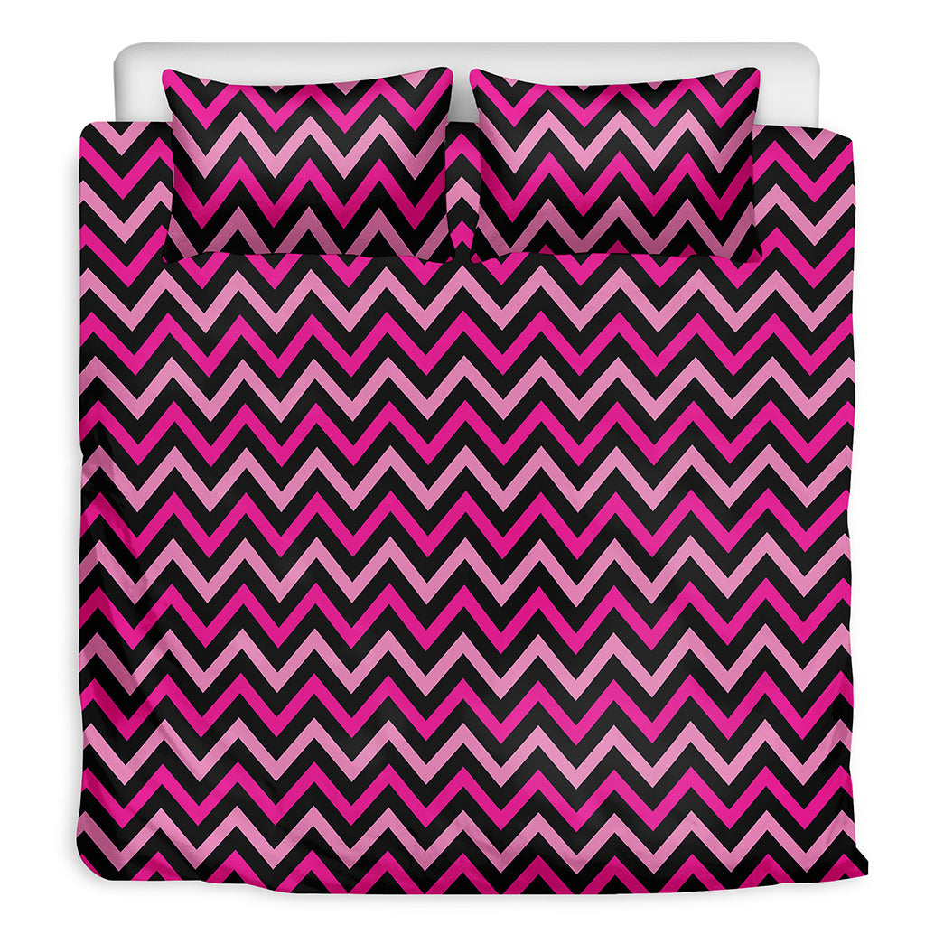 Hot Pink And Black Chevron Pattern Print Duvet Cover Bedding Set