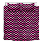 Hot Pink And Black Chevron Pattern Print Duvet Cover Bedding Set