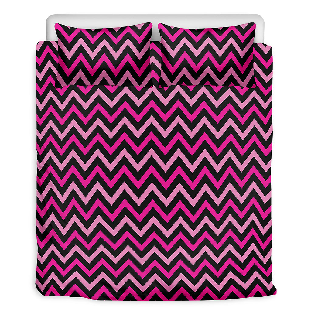 Hot Pink And Black Chevron Pattern Print Duvet Cover Bedding Set
