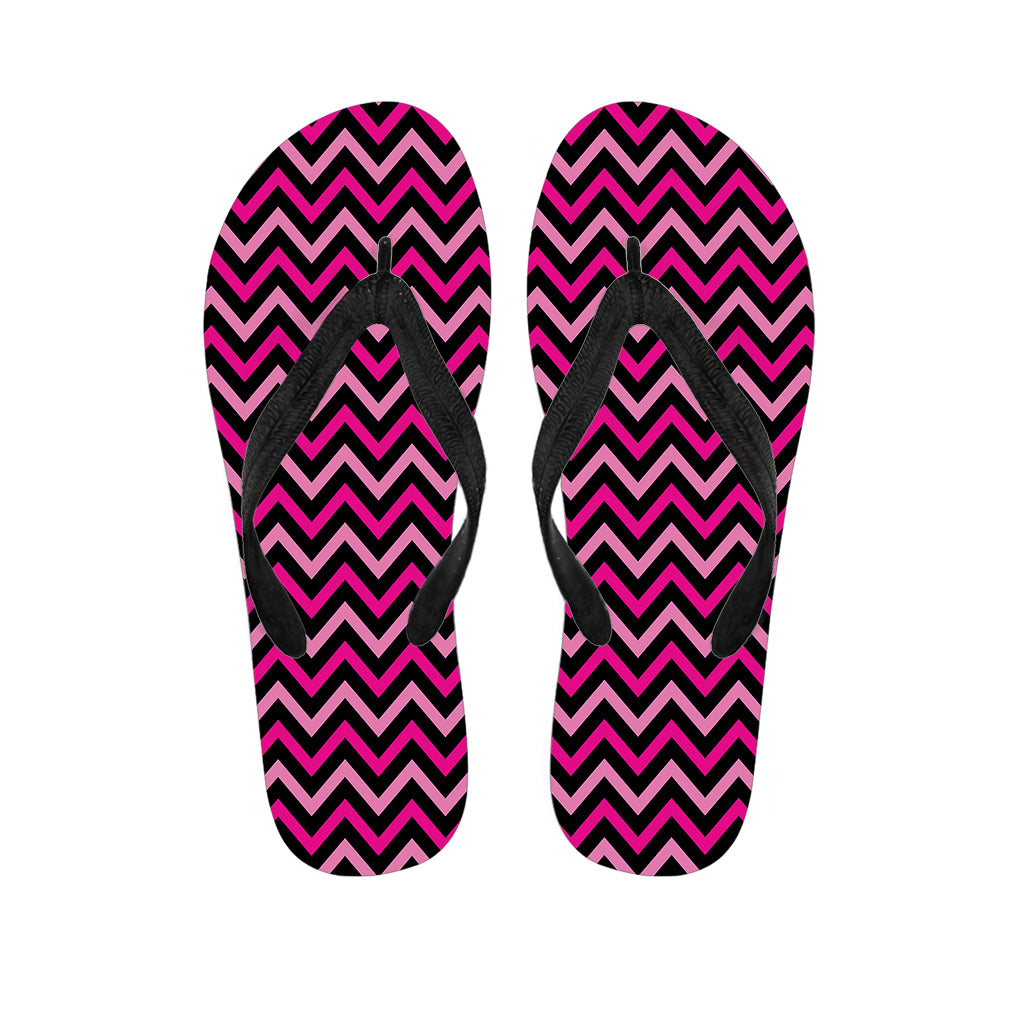 Hot Pink And Black Chevron Pattern Print Flip Flops