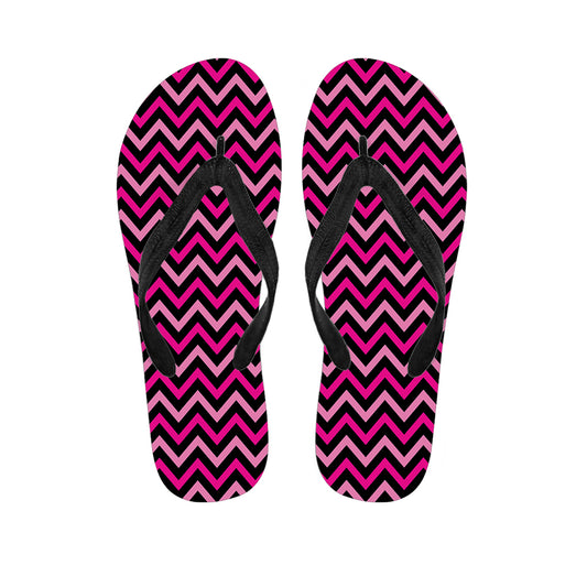 Hot Pink And Black Chevron Pattern Print Flip Flops