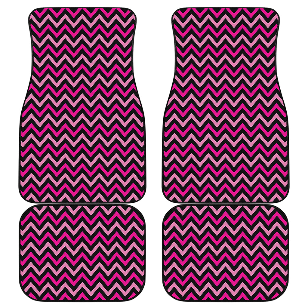 Hot Pink And Black Chevron Pattern Print Front and Back Car Floor Mats